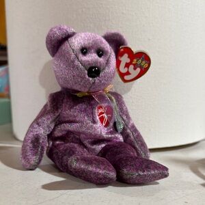 Ty Sparkly Purple Bear with Heart Tag